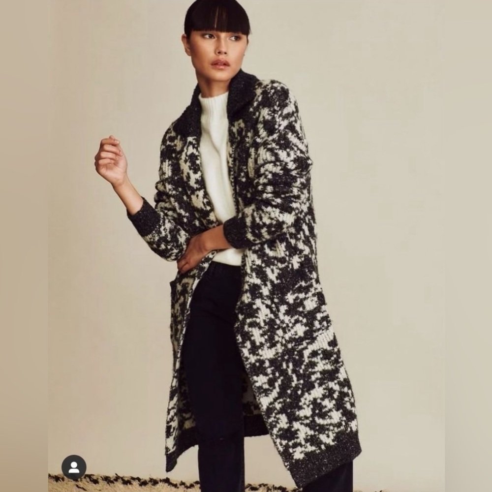John + Jenn Long Sweater Jacket black & white (PTP 20.5)